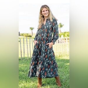 NATURAL LIFE Dark Floral Long Sleeve Dress